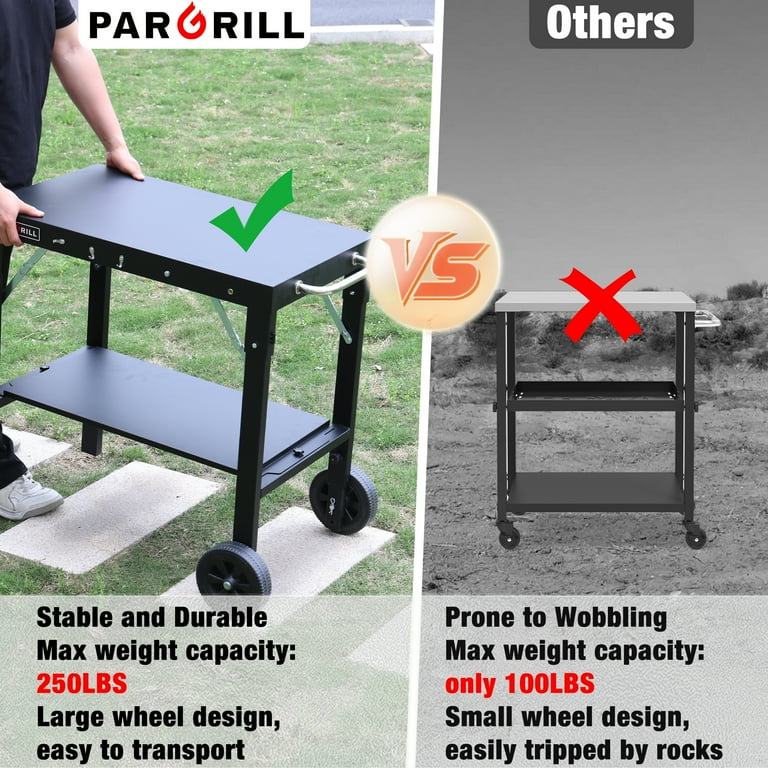 PARGRILL Folding Grill Cart, Stainless Steel 2-Shelf photo 8
