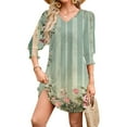 thumbnail image 3 of Women's Polka Dot Print T-Shirt Dress Casual 3/4 Sleeve V-Neck Loose-Fit Dress With Pockets, 3 of 5