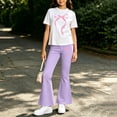 thumbnail image 5 of Xdegoge Girls Outfit 2 Piece Short Sleeve Crewneck Graphic Cute T Shirt and Bell Bottom Flare Pants Set Casual First Day Of School Daily Sets 2-14 Years, 5 of 6