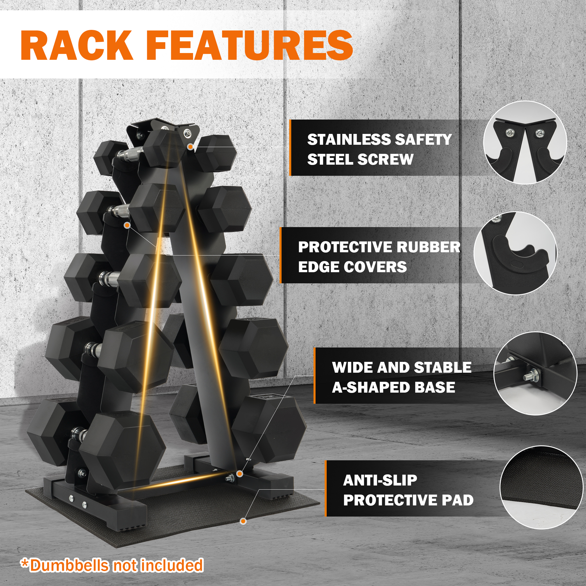 Prilinex 5 Tier Dumbbell Weight Racks, A-Frame, Weights Metal Strength Training Dumbbells Storage Rack for Home Gyms Space Saver,Black