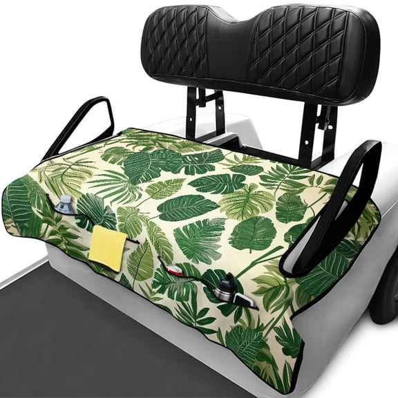 Uorisanigo Golf Cart Seat Cover for 2 Person Seats, Golf Club Car Accessories, Non-Slip Hawaiian Palm Leaf Golf Cart Seat Towel Blanket with 4 Pockets, for Golf Lovers