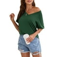 thumbnail image 4 of SAYFUT Women's Ladies Tunic Tops, High Low Hem Rolled Short Sleeve Shirts Relaxed Fit Comfort Soft V-Neck T-Shirt,up to size 3XL,Black/White/Green, 4 of 8