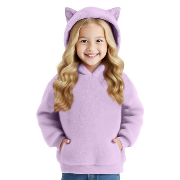 Cethrio Girls Fleece Hoodies Size 10-12, Pullover Soft Long Sleeve Warm Sweatshirts for Girl Purple