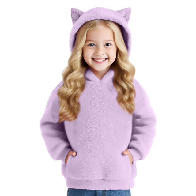 EnJoCho Chandail à Capuche en Peluche pour Filles Automne Hiver Chaud et Confortable, Chandail à Manches Longues pour Enfants