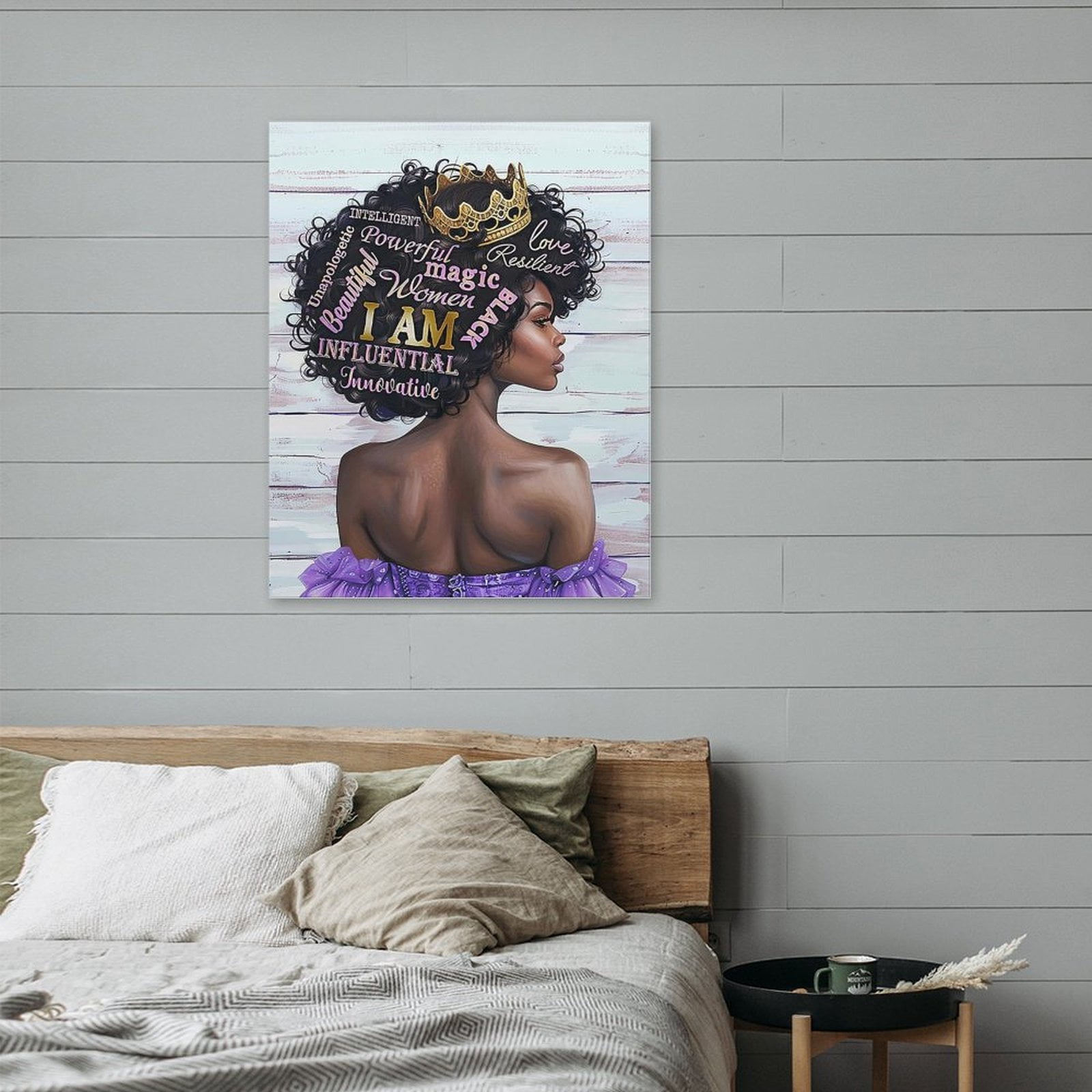 AIOE "I AM" Black Queen Empowerment Wall Art – African American Woman Affirmation Poster Unframe: 16x24in
