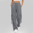 thumbnail image 4 of Ozmmyan Wide Leg Sweatpants for Womens Lightweight Cargo Pants Drawstring High Elastic Waist Baggy Utility Trousers with Multiple Pockets, 4 of 5