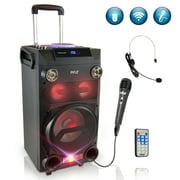 PYLE PWMA335BT.5 - Portable Bluetooth Karaoke Speaker System - PA Loudspeaker with Flashing DJ Lights, Built-in Rechargeable Battery, FM Radio, MP3/USB/Micro SD