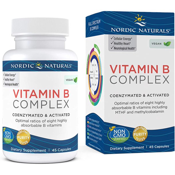 Nordic Naturals Vitamin B Complex 45 Capsules Thiamine, Riboflavin, Niacin, Vitamin B6 & B12