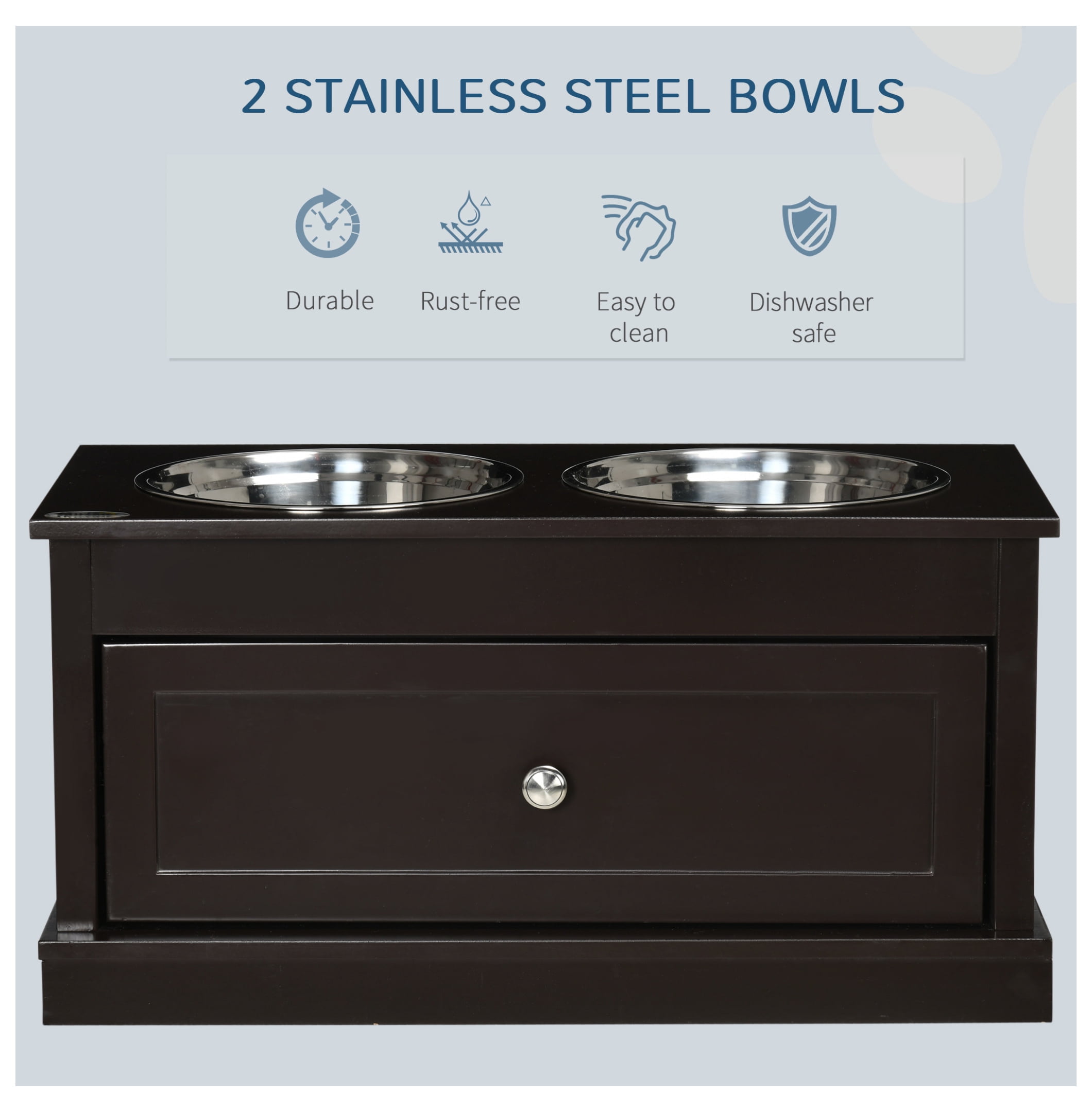 Large Elevated Dog Bowls with Storage, Raised Dog Feeder Stand, Stainless Steel Bowls, 11L Drawer, Pet Feeding Station for Large Dogs, Brown