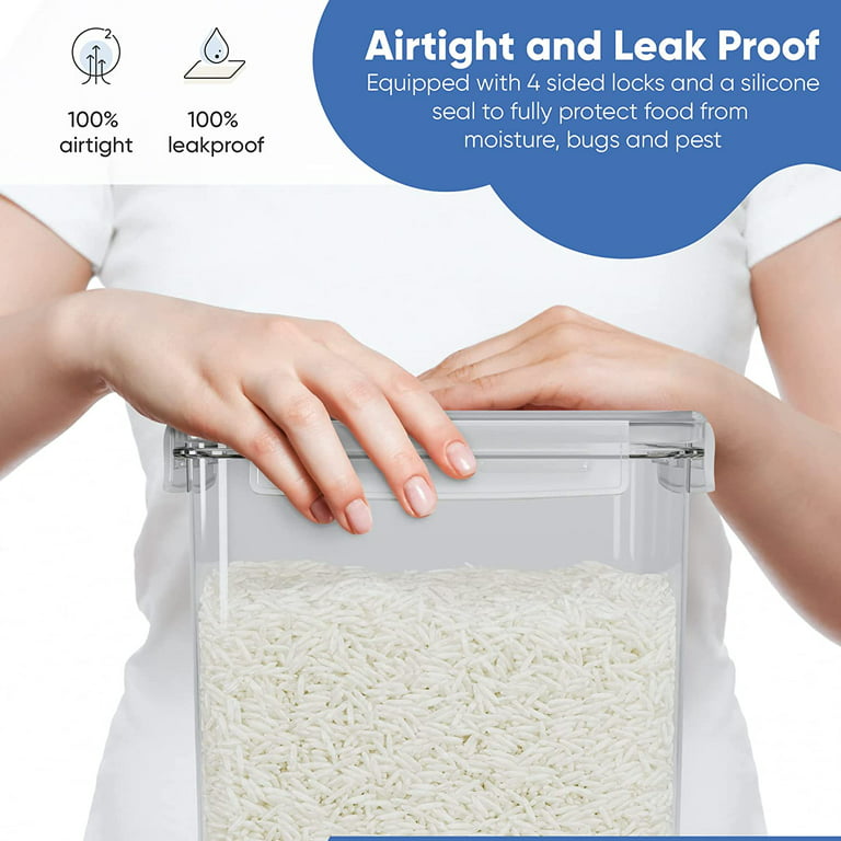 Airtight Rice Container with Lid Measuring Cup 10 Lbs Reusable Sealed Rice  Storage Container Food Grade BPA Free Airtight Food Storage Canister Clear