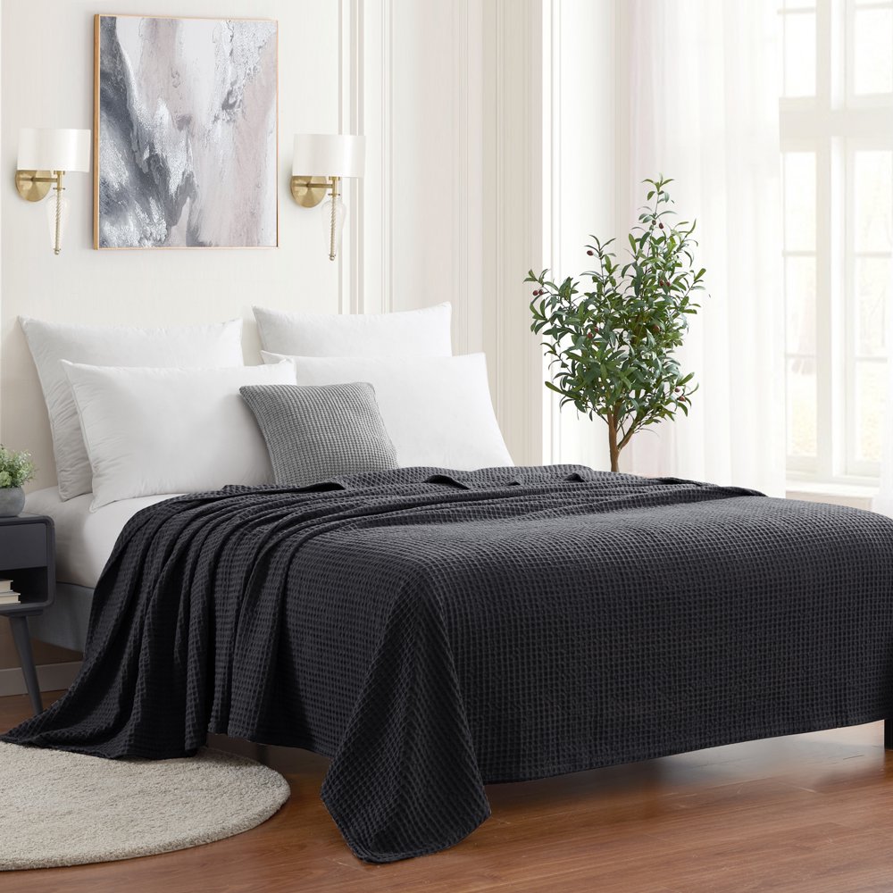 Sweet Home Collection Waffle Weave Cotton Blanket King Black Walmart