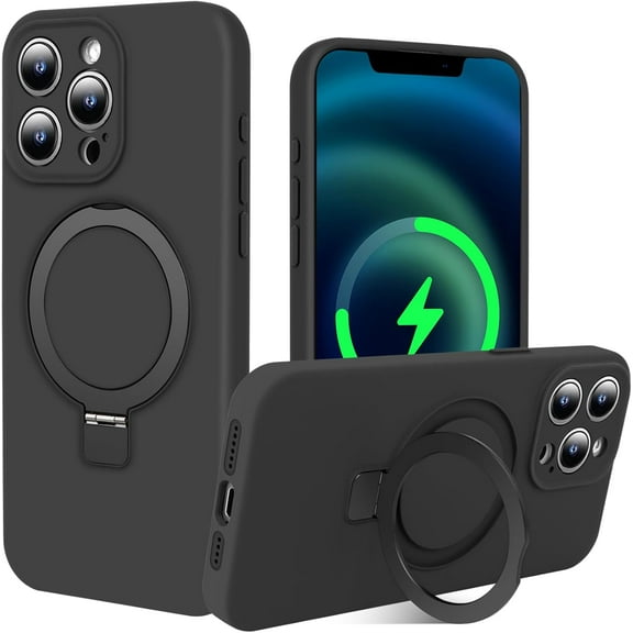 with Magnetic Invisible Stand Phone Case for iPhone 13 Pro 6.1 inches, Silicone Compatible with Magsafe Military Grade Full Camera Protection Phone Covers for Women Men(Black)