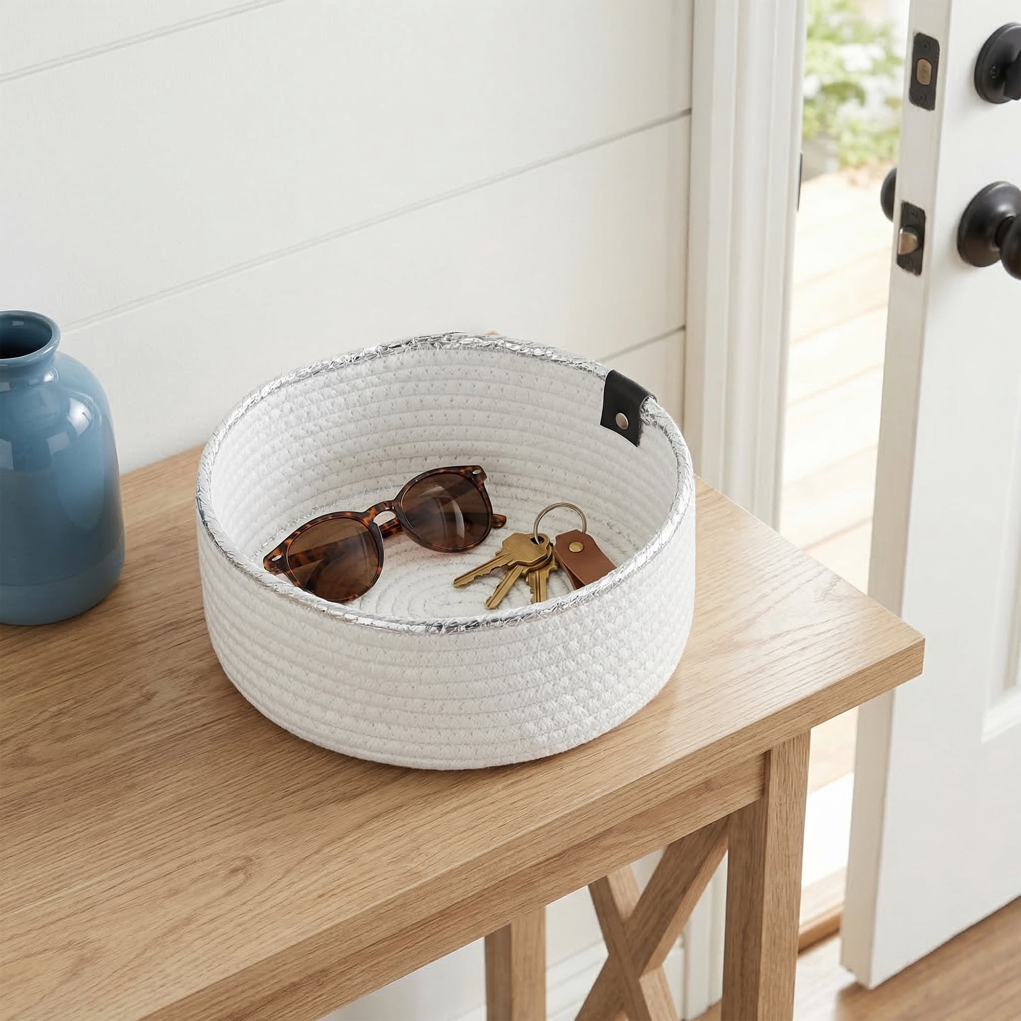 Unique Bargains 3pcs Woven Storage Basket for Key Tray Bowl White 3pcs