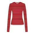 thumbnail image 5 of yillto Womens Striped Long Sleeve Crop Top Crewneck Basic Slim T Shirts Girls Fashion Trendy Outfits, 5 of 7