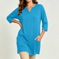 thumbnail image 6 of Women's Plus 3/4 Sleeve Tunic Tops Notch V Neck Flowy Blouses Loose Fit Long Shirts with Pockets to Wear with Leggings Office Daily Wear, Blue, XXL, 6 of 8