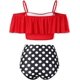 thumbnail image 2 of Conjunto de bikini con volantes de cintura alta,Trajes de baño con control de barriga para mujer,Hombros descubiertosXL, 2 of 5