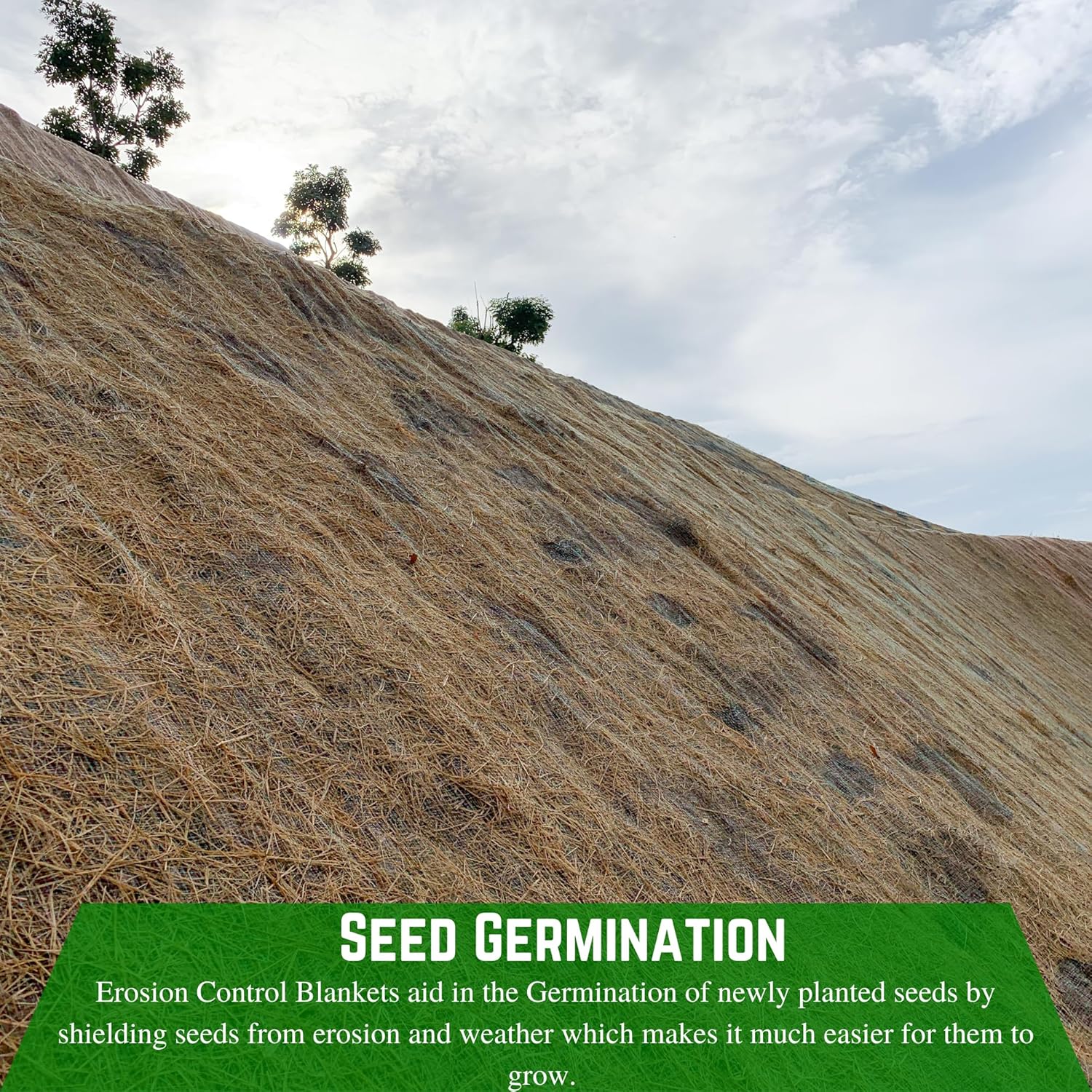 Erosion Control Blanket - Straw/Coconut Erosion Control Blanket, Coconut Garden and Landscape Cover, Erosion Control Blanket, Straw Blanket, Erosion Control, Mulch, Slope Stabilizer (5' x 112.5')
