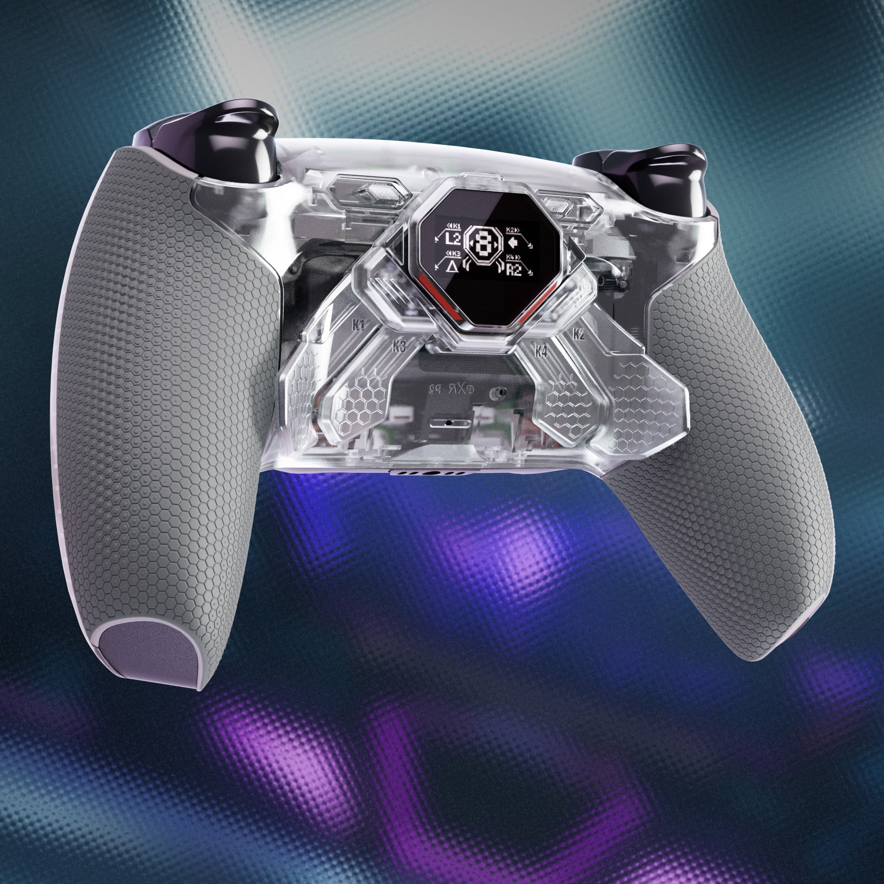 eXtremeRate SPARK Back Paddles Kit for PS5 Controller BDM-030 040 050 Models, OLED Display + Clicky Trigger Stops + Ergonomic Rubberized Grips Remappable 4 Back Buttons Set - Clear & Gray