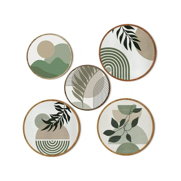 5 Pcs Boho Wall Art Decor Wooden Living Room Wall Decor Bohemian Wall Hanging Decor Farmhouse Geometric Hanging Decor 10'' And 8'' Aesthetic Wood Mini