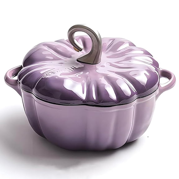 Pumpkin Dutch Oven Pot, Cast Iron, Purple, 3.9 Quart, Pumpkin Shape
