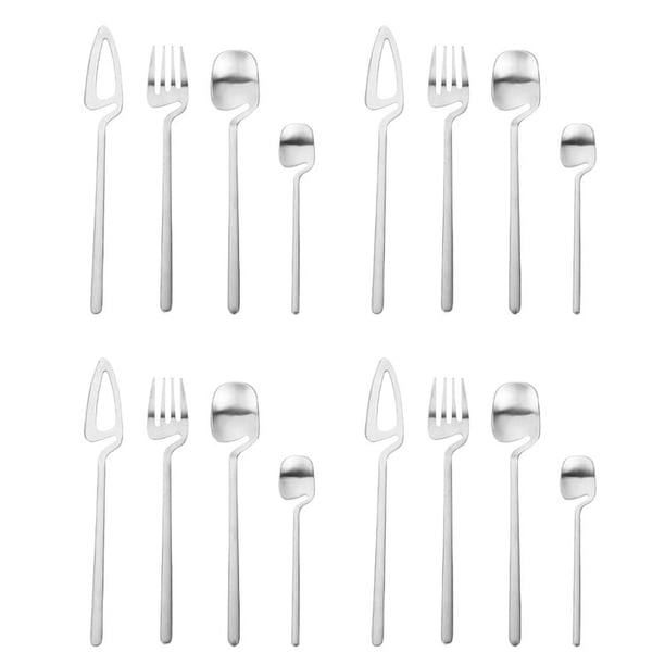 Juego de Cubiertos Mate, Vajilla de Acero Inoxidable, Juego de Cubiertos, Cuchillo, Tenedor, Cuchara, Juego de Vajilla, Juego de Fiesta (Plateado, 16 Piezas)