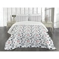 thumbnail image 3 of Ambesonne Lighthouse Quilted Bedspread Set 3 Pcs, Nautical Wave Helms, King Size, Indigo Red White, 3 of 5