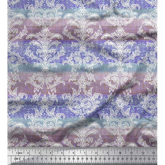 Soimoi Poly Georgette Fabric Stripe & Ogee Damask Printed Fabric 1 Yard 42 Inch Wide