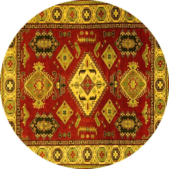 Ahgly Company Indoor Round Geometric Yellow Traditional Area Rugs, 7' Round