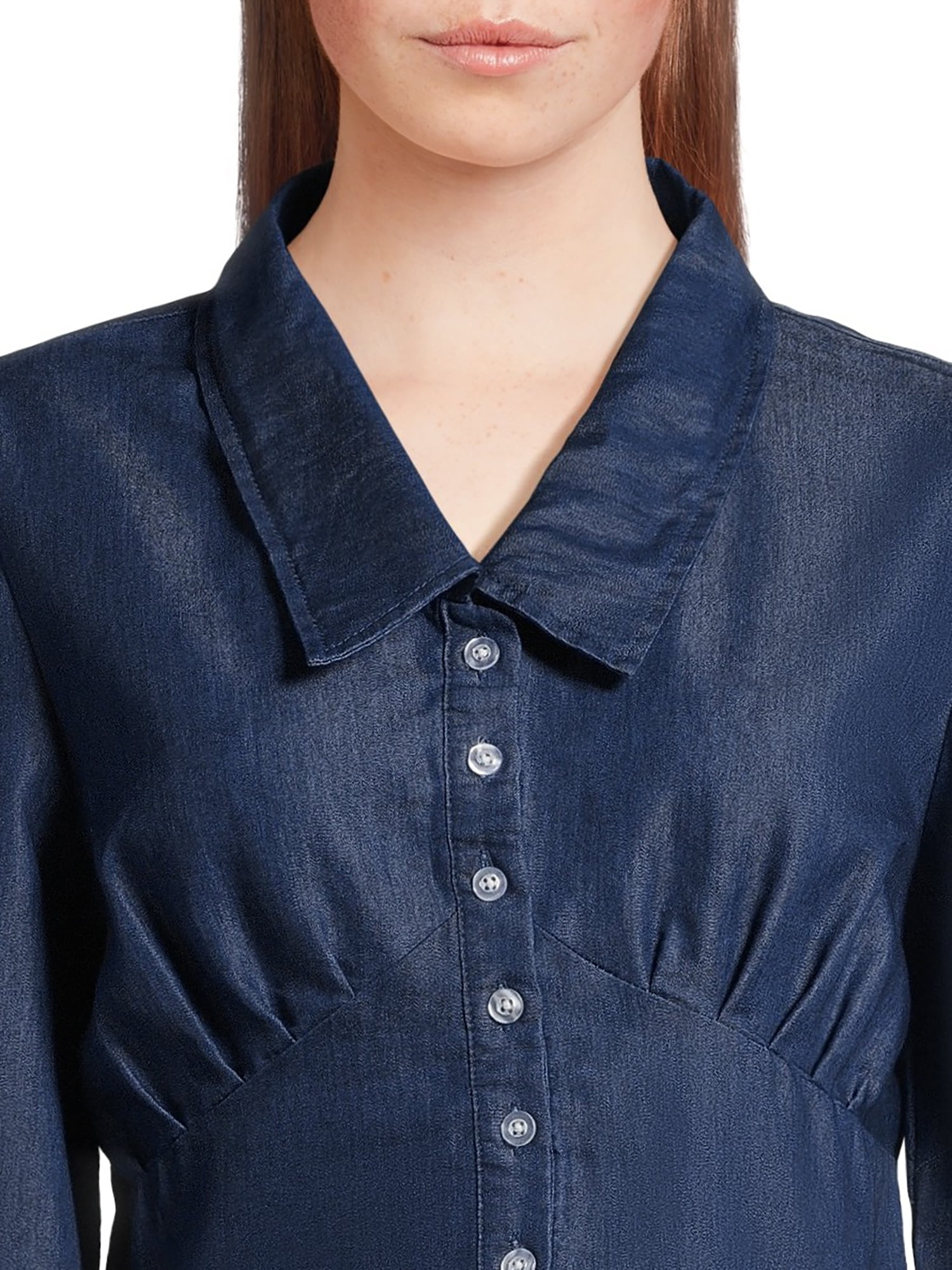 Love by Design Women's Juniors Savant Long Sleeve Button Up Corset Crop Top