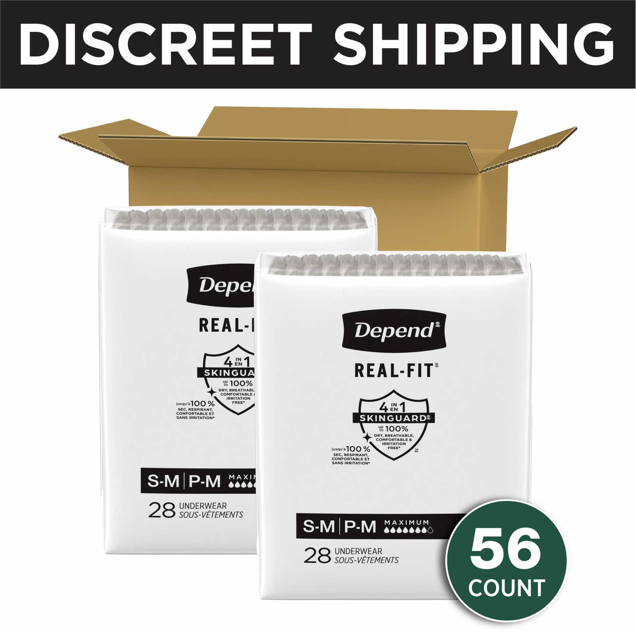 Depend Real Fit Incontinence Underwear for Men, Adult Diapers, S/M, Grey, 56 Count