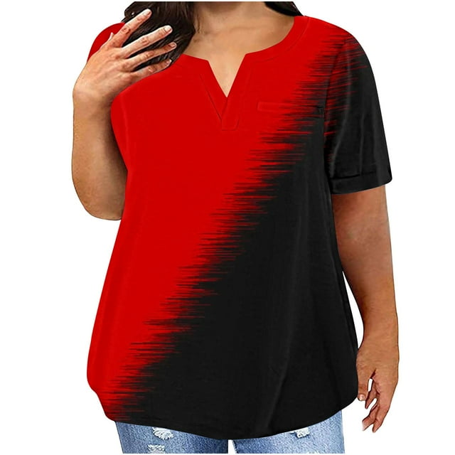 Plus Size Mujeres Blusas Cuello en V Casual Suelto Verano Blusa de Manga Corta para el Uso Diario Y Casual