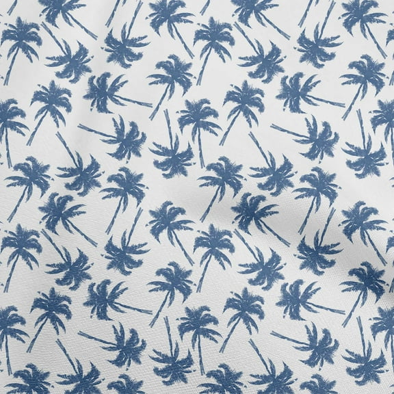 oneOone Polyester Spandex Medium Blue Fabric Tropical Palm Tree Dress Material Fabric Print Fabric By The Yard 56 Inch Wide