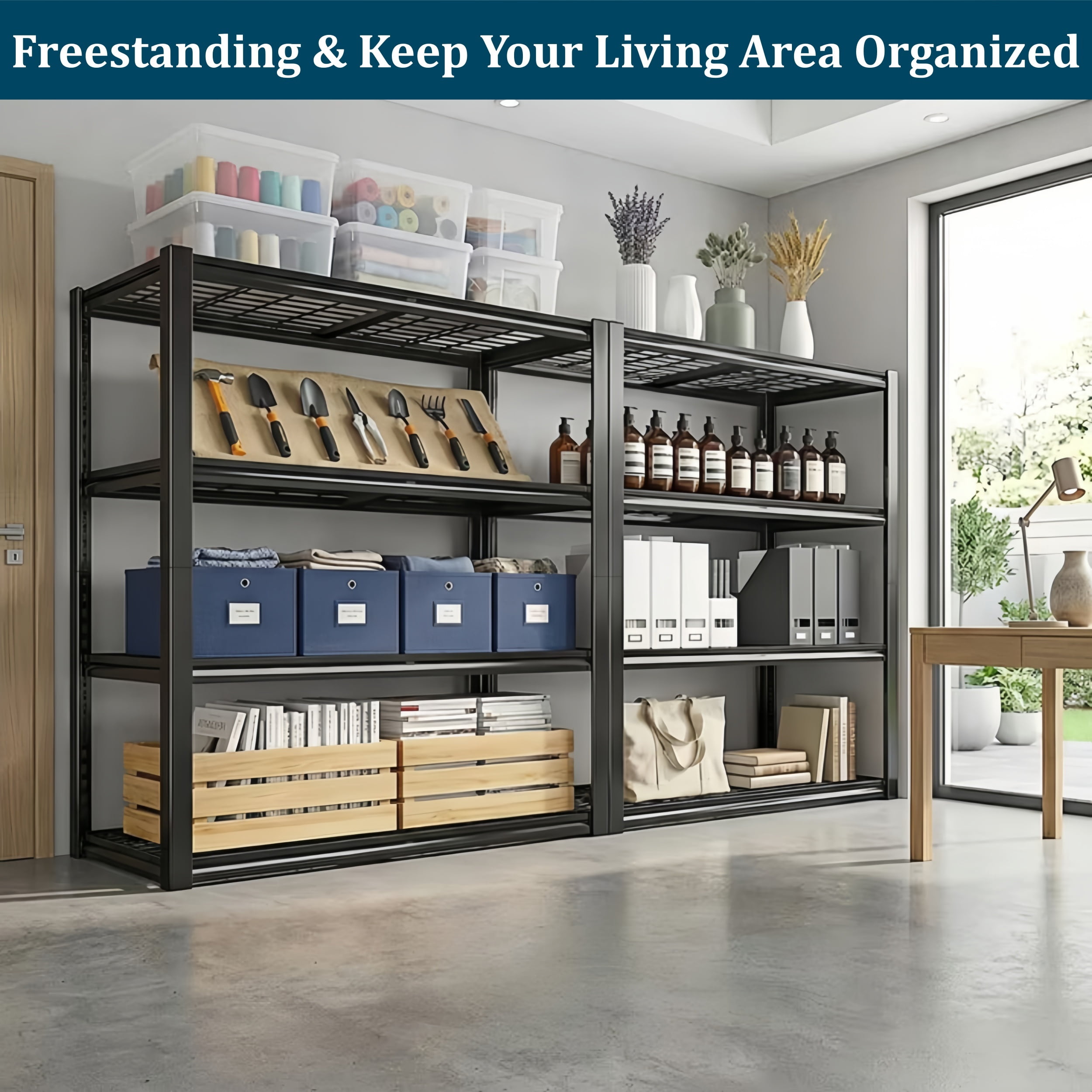 72''H Garage Shelving Unit, Black Storage Shelf, 5 Tiers Storage Racks, Free Standing Heavy Duty Metal Adjustable Shelves