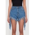 thumbnail image 3 of Women's Fringe Hem and Side Denim Shorts, 3 of 4