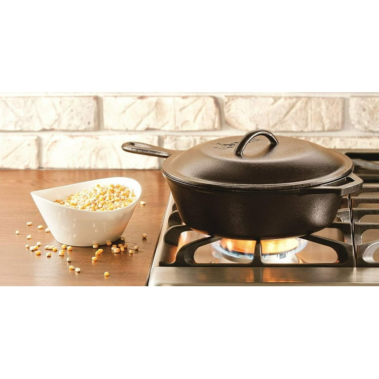 Lodge 10.25 in. Cast Iron Deep Skillet in Black with Lid L8CF3 - The Home  Depot
