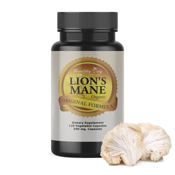 Healthy Day Supplements Lion’s Mane Mushroom Capsules 120 Count | Organic Lion’s Mane Extract | Gluten Free | Brain Health & Cognitive Support for Adults | Made in USA