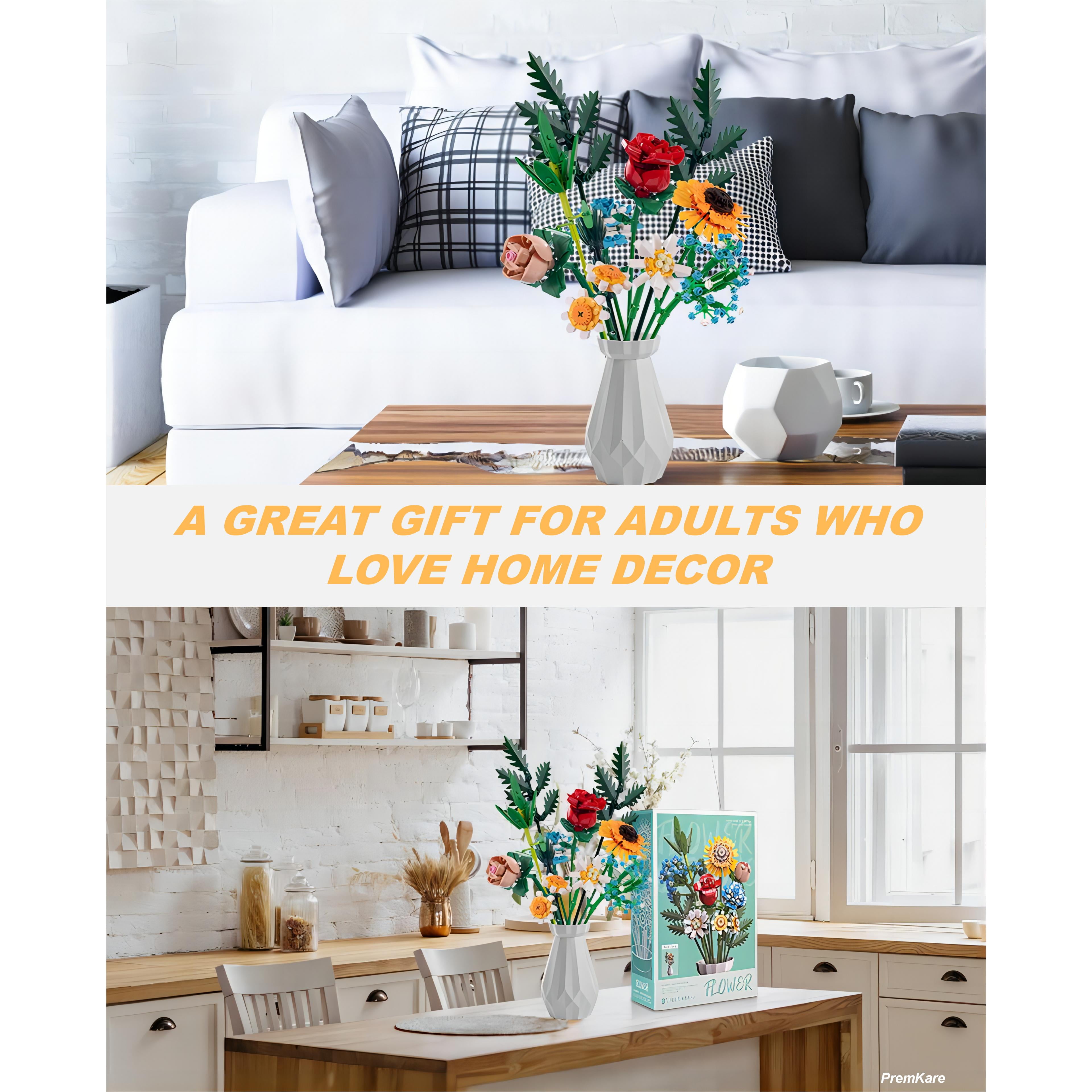 Flower Bouquet Building Kit, Flower Building Toy, Artificial Flower Toy Building Set for Adults, Lego Compatible, 600 PCS Botanical Collection for Ages 8-12 yrs Old Girl for Gift