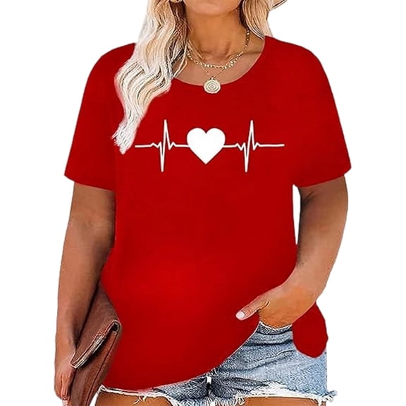 DHFJKG Womens Plus Size T Shirt Summer Crew Neck Short Sleeve Heart Printed Loose Fit Graphic Tee Versatile Tops