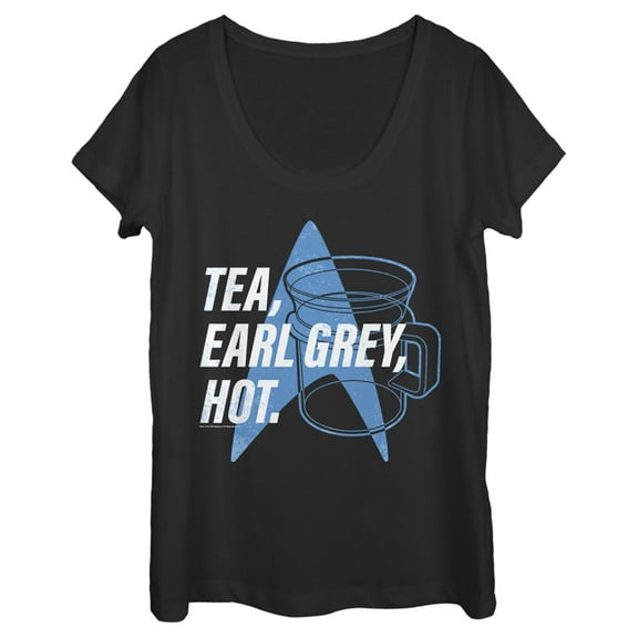 Women's Star Trek: The Next Generation Cup Of Tea Earl Grey Hot, Captain Picard  Scoop Neck Black Small