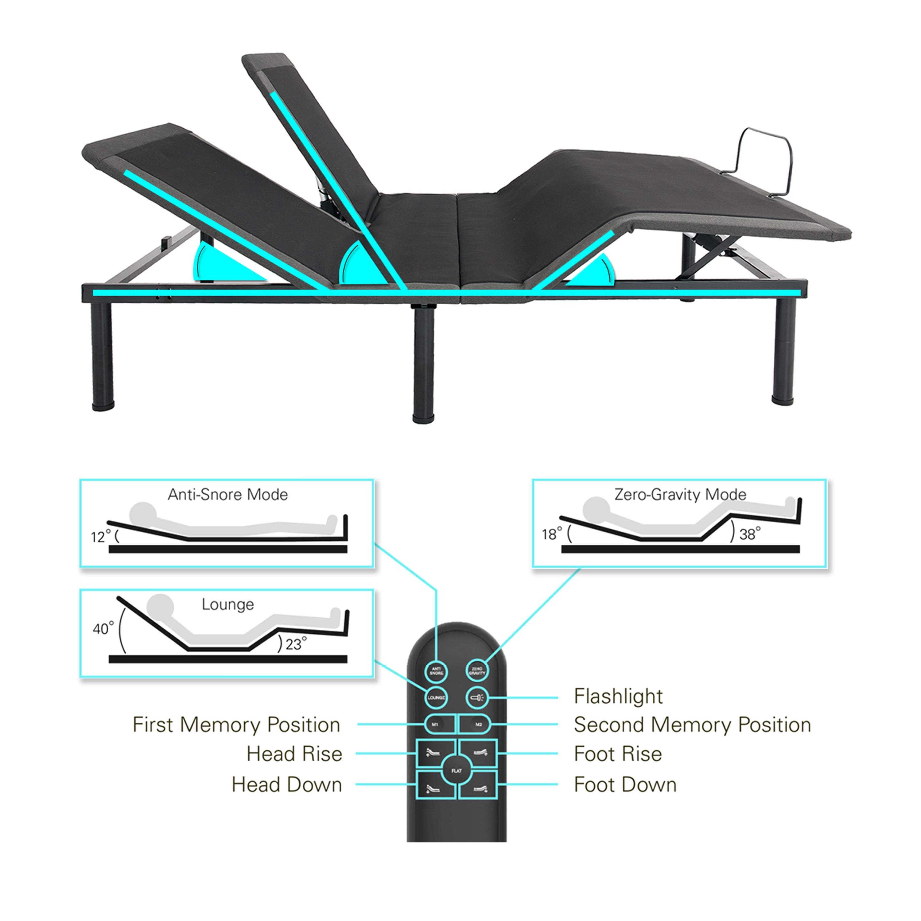 Bridgevine Home Queen Size Flex Top Quick Assembly Adjustable Bed Frame with Voice Activated Controls