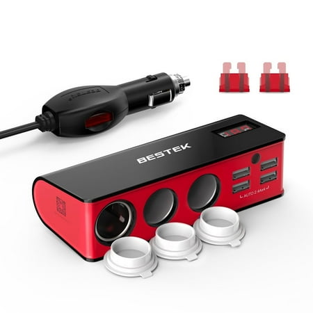 - BESTEK 3-Socket 200W 12V/24V DC Cigarette Lighter Power Adapter with 6A 4-Port Car USB Splitter