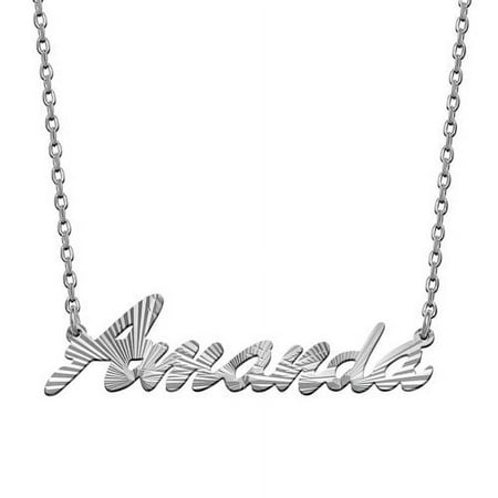 Personalized Planet Women's Rhodium or Gold Plated Diamond Cut Script Nameplate Necklace