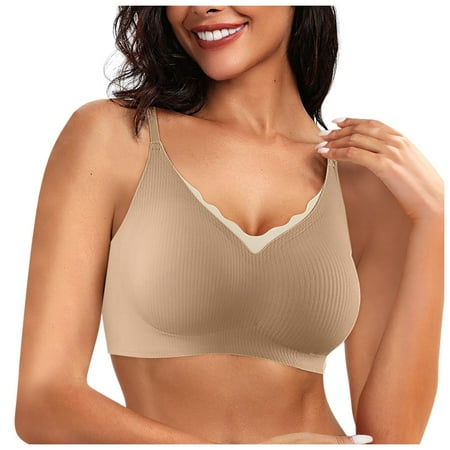 Siilsaa Bras for Women Women s Seamless Bras No Underwire Scalloped Push Up Bras Soft Wireless Full Coverage Everyday Bra Coffee L
