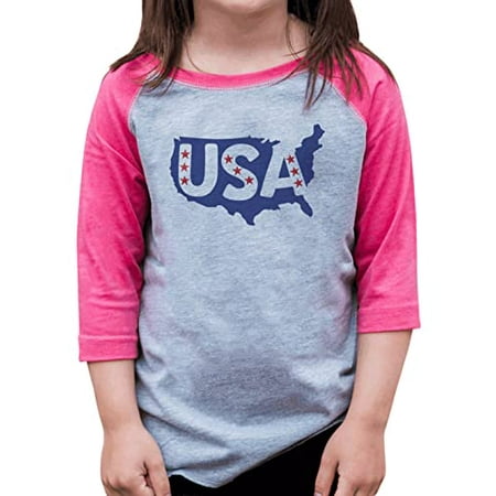 

7 ate 9 Apparel Girls Patriotic 4th of July Shirt - USA Map Stars Pink Shirt 12 Months