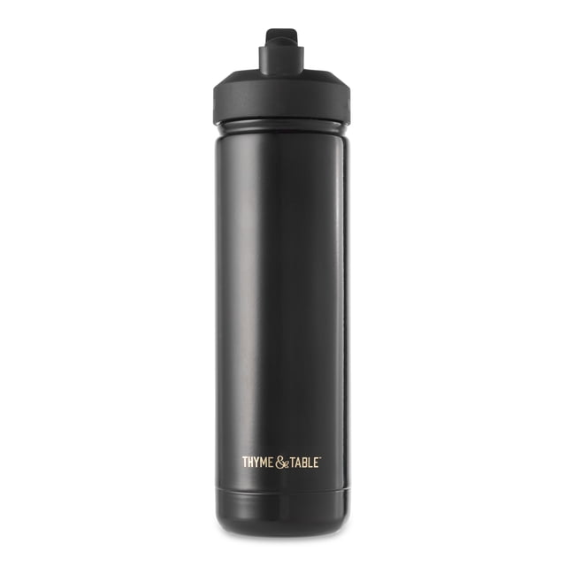Bouteille d'eau Thyme & Table de 77 cl avec couvercle en paille, noire et breloque papillon dorée
