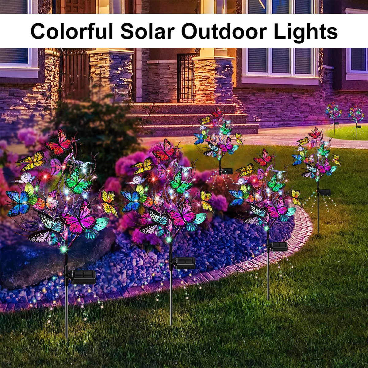 KKPLZZ Butterfly Solar-Gartenleuchten – 2er Set, Wasserdicht, Mit 18 Schmetterlingen, Solarbetrieben
