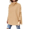 thumbnail image 3 of Turtleneck Sweater Mid Length Batwing Sleeve Slit Hem Tunic Pullover Sweaters Winter Tops Women Clothing, 3 of 10
