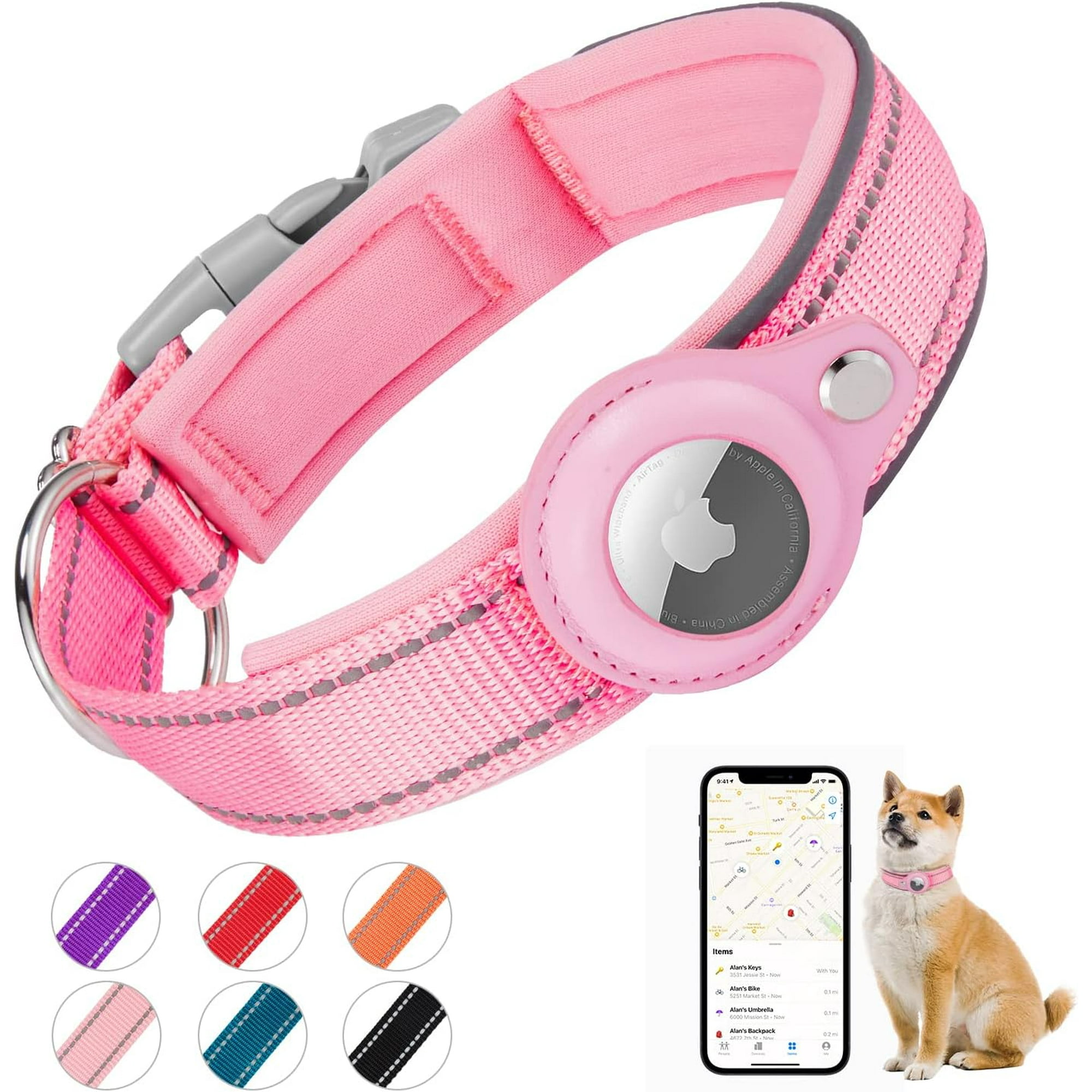 XINQIHANG AirTag Dog Collar Pink Size S Reflective Apple Airtag Dog Collar Thick Air Tag Dog Collar Integrated AirTag Dog Collar Holder for Small