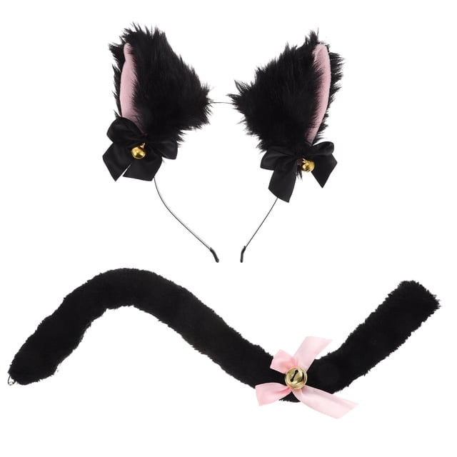 EeaseMX 2 piezas de accesorios para disfraz de gato, diadema con orejas de gato y cola de gato para mujeres, niñas y niños.