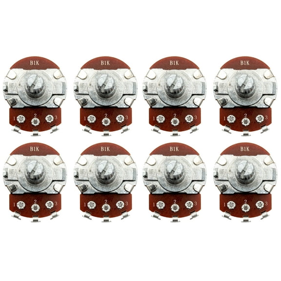 8 Pack 1K Ohms Potentiometer, 1/2W, Panel Mount, Single Turn, Serrated Shaft